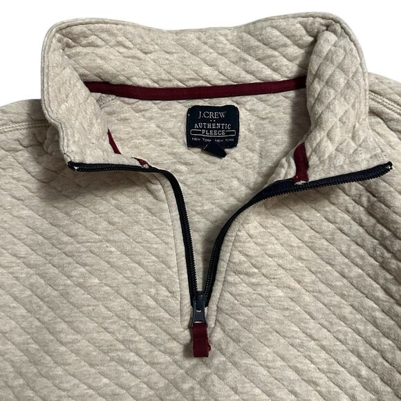 J Crew Men’s Oatmeal Quilted Diamond Quarter Zip Pullover Long Sleeve Size L - Picture 5 of 7
